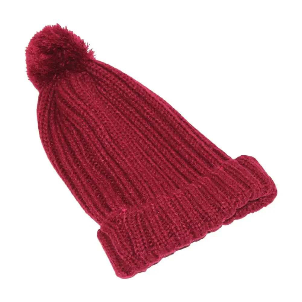Maroon Red Cute Beanie with Poof